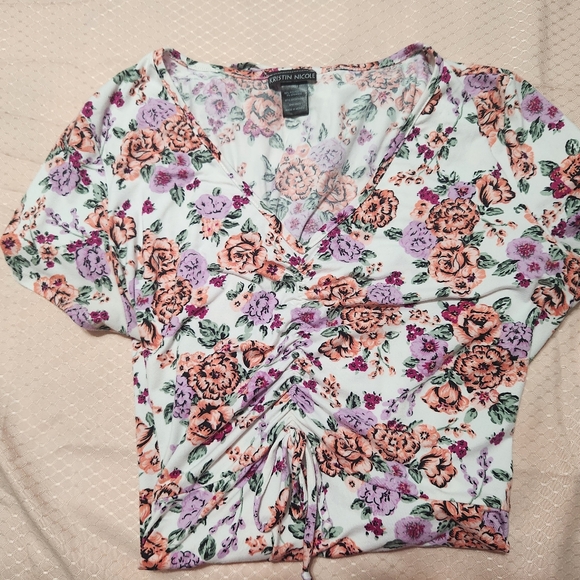 Floral white and pink dress with adjustable strings in chest area - Picture 2 of 2